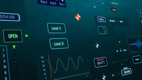 Display of a node tree, control panel, user interface, control desk of a factory Stock Footage 289655008