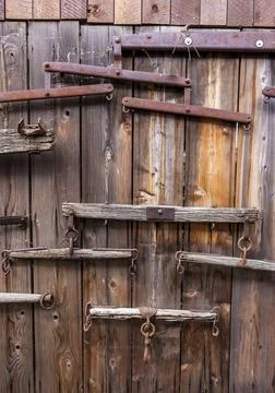 Display of old levelers and singletrees. Stock Photos