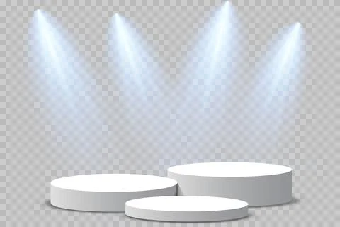 Display pedestal, Design platform, Empty product, White room and side lights. 3D Illustration