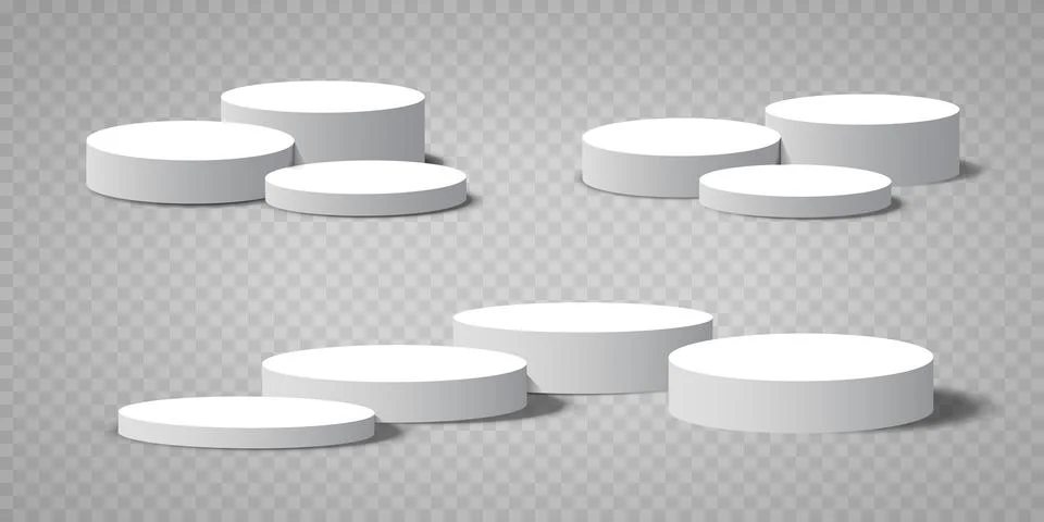 Display pedestal, Design platform, Empty product, White room and side lights. 3D Stock Illustration