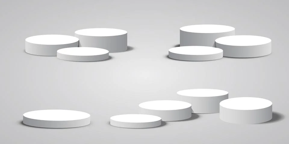 Display pedestal, Design platform, Empty product, White room and side lights. 3D Ilustração Stock