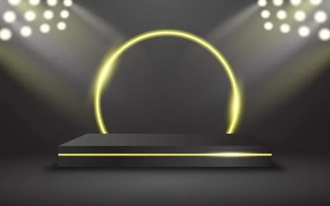 A display platform base with a modern podium in the background. A backdrop .. Stock Illustration