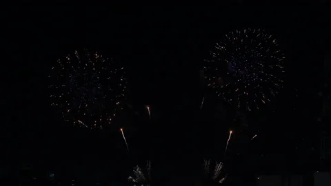 Display of real fireworks on dark background at night with multicolor Stock Footage 155348879