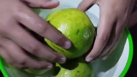 Display of red crystal guava fruit soaked in a bowl Stock Footage 229249998