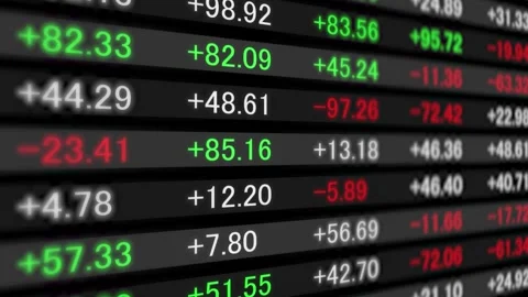 A display screen shows sliding numbers of fluctuating prices in real time,  動画素材 316015062