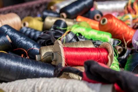 Display of sewing thread in many colors Stock Photos