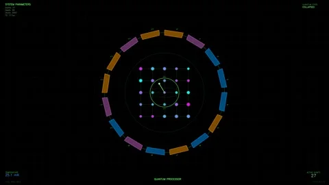 Display shows quantum processor parameters with system details and graphica.. Stock Footage 328434896