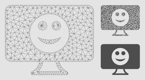 Display Smile Vector Mesh Network Model and Triangle Mosaic Icon Stock Illustration