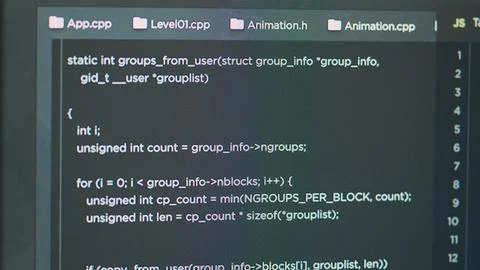 Display of software developer typing database functions script on html terminal Stock Photos