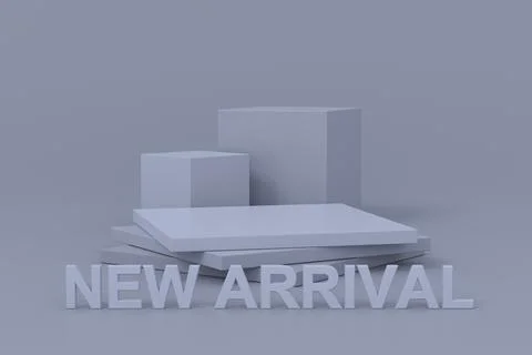 Display stand design witn new arrival. 3D rendering. Stock Illustration