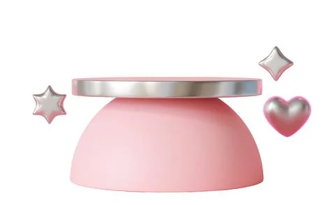 A display stand designed for Valentines Day shows a pink base with a flat t.. Stock Photos