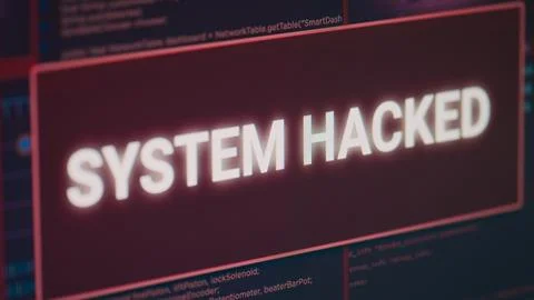 Display with system hacked message and security breach alert 写真素材