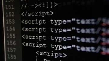 The display of the text flow of the source code instructions for a computer Stock Footage 85541656