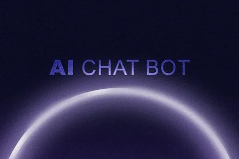 Display of text showing AI chat bot in a modern digital design with dark Stock Illustration