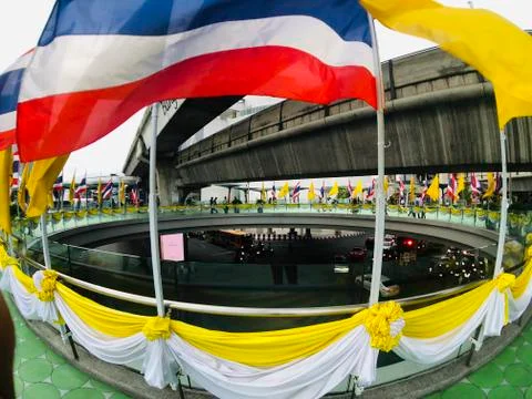 Display of Thai flags in city centre Stock Photos