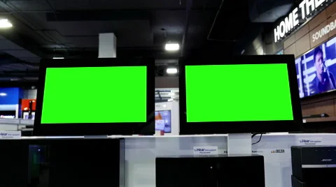 Display tv with green screen inside store Stock Footage 64331973