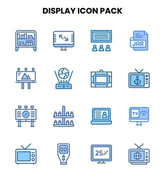 Display Two Colour Collection Icons Pack Stock Illustration