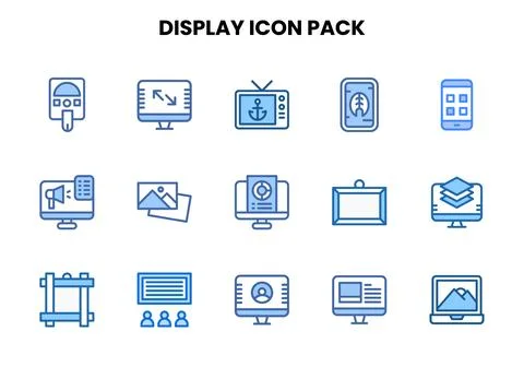 Display Two Colour Set Icons Pack Stock Illustration
