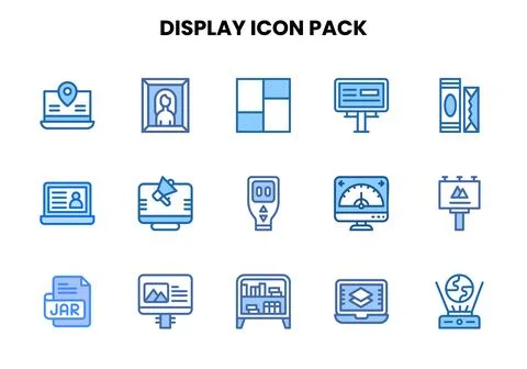 Display Two Colour Set Icons Pack Stock Illustration