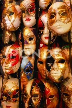 Display of various masks, animal likeness and human likeness; Venice, Italy Stock Photos