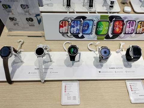 Display of various smartwatches Stock Photos