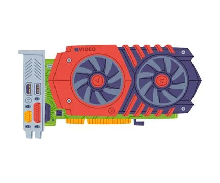 Display Video Card or Graphics Adapter as Personal Computer Accessory and Stock Illustration