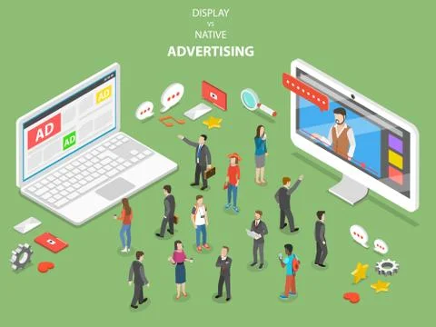 Display vs native advertising isometric vector. Stock Illustration