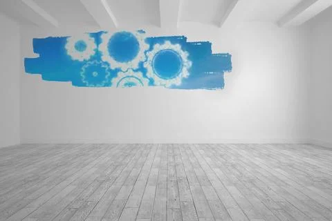 Display on wall showing cloudy cogs and wheels Иллюстрация