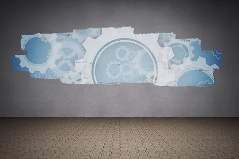 Display on wall showing cogs and wheels Stock Illustration