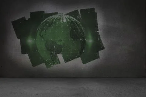 Display on wall showing global technology graphic Stock Illustration