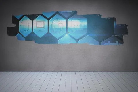 Display on wall showing technology interface Illustrazione stock
