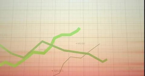 Displaying 3 green line plots moving across faint grid on screen, with numeric Stock Illustration
