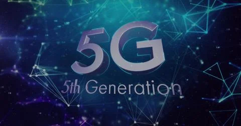Displaying 3D 5G typography with 5th Generation subtitle centered in virtual  Stock Illustration