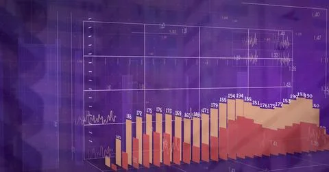 Displaying 3D bar chart in analytics interface, with gradient bars, wireframe Stock Illustration