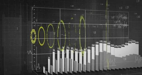 Displaying 3D bar chart centered on grid plane, with vertical bars, numeric Stock Illustration