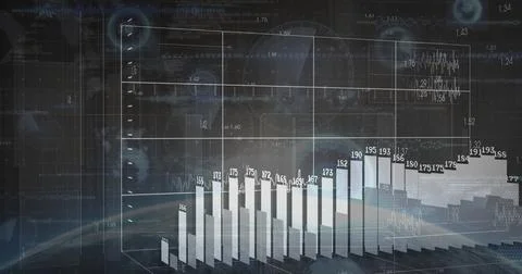 Displaying 3D bar chart highlighting numerical height labels in data dashboard Stock Illustration