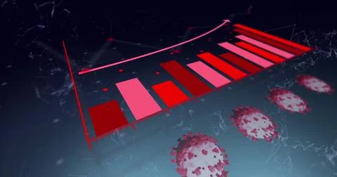 Displaying 3D bar chart rising in network mesh space, with pink arrow, data Stock Photos