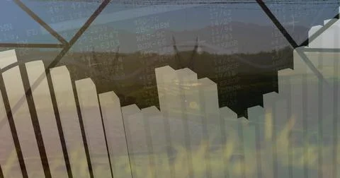 Displaying 3D bar chart in virtual space, with code strings, error text and Stock Photos