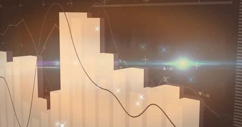 Displaying 3D bar columns on analytics dashboard, with overlaid line graph and Stock Photos