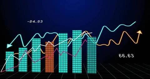 Displaying 3D bars with teal grid columns and orange column on dark gradient, Illustrazione stock