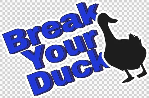 Displaying 3D blue Break Your Duck text staggered with black duck icon on Stock Illustration