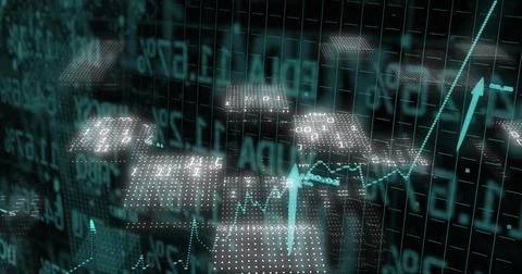 Displaying 3D data visual rising in virtual dashboard, with dotted platforms and 스톡 사진