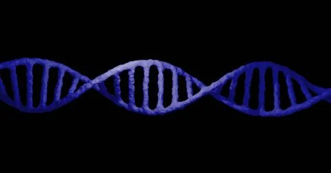 Displaying 3D DNA double helix model twisting horizontally on solid black Illustration