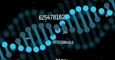 Displaying 3D DNA helix rotating in digital space, with glowing bokeh orbs and 스톡 일러스트