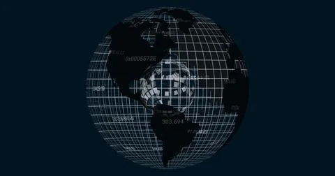 Displaying 3D Earth sphere in abstract space with grid lines, data codes and Stock Illustration