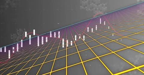 Displaying 3D finance chart in dashboard with yellow grid white bars red trend Stock Illustration