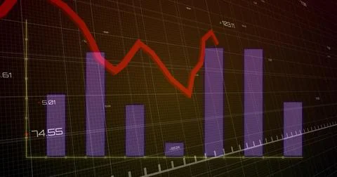 Displaying 3D financial chart on dark grid plane, showing translucent purple Stockillustratie