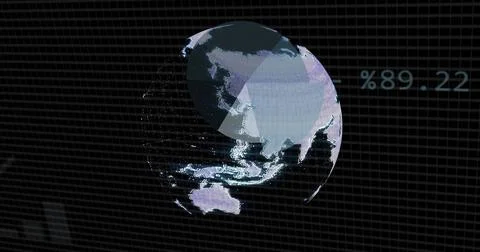Displaying 3D globe highlighting Asia-Pacific, Australia on HUD with %89 Stock Illustration