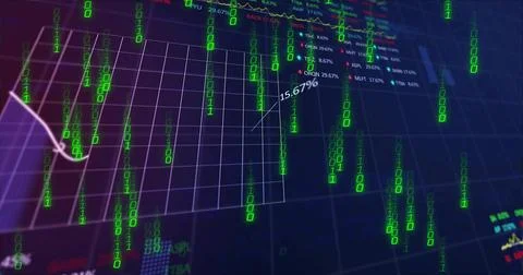 Displaying 3D grid chart on trading interface, showing magenta trend, 15 Stock Illustration