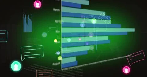 Displaying 3D horizontal bar chart highlighting month labels on virtual Stock Illustration